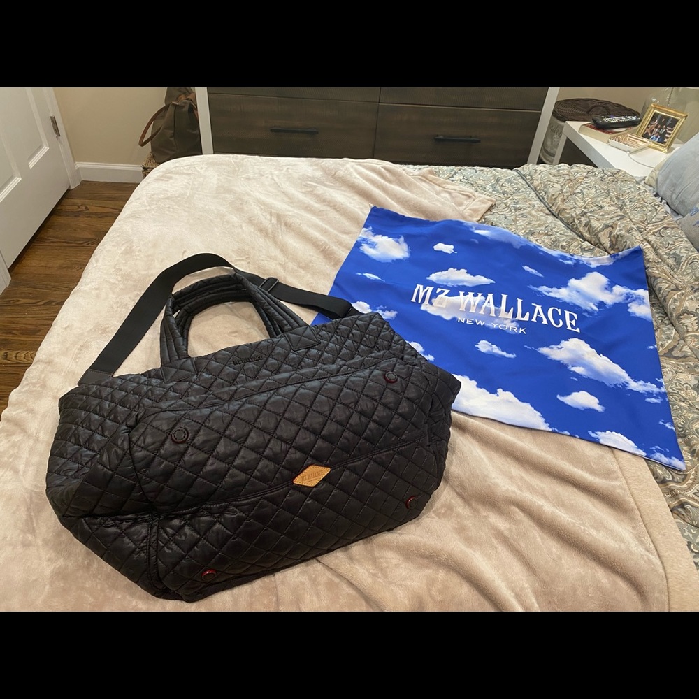 MZ Wallace Quilted Black Canvas Weekender Tote